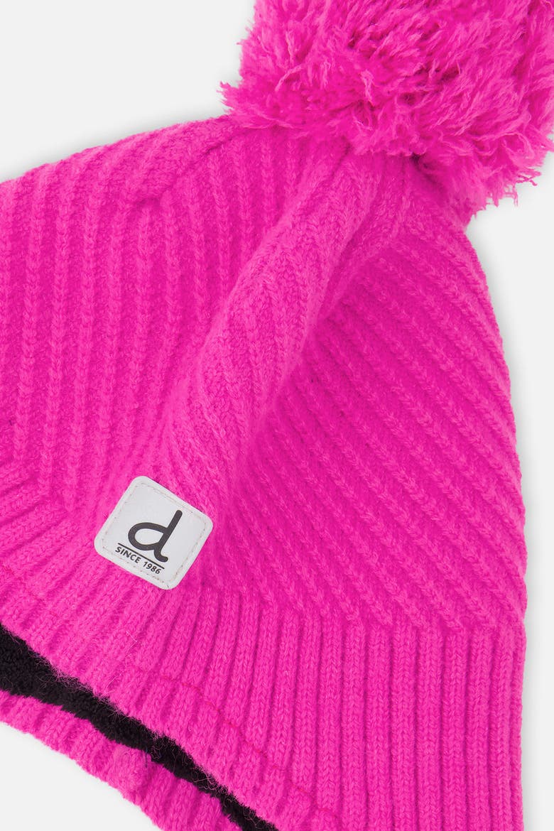 Winter Knit Ear Flap Pompom Hat, Alternate, color, Bright Pink