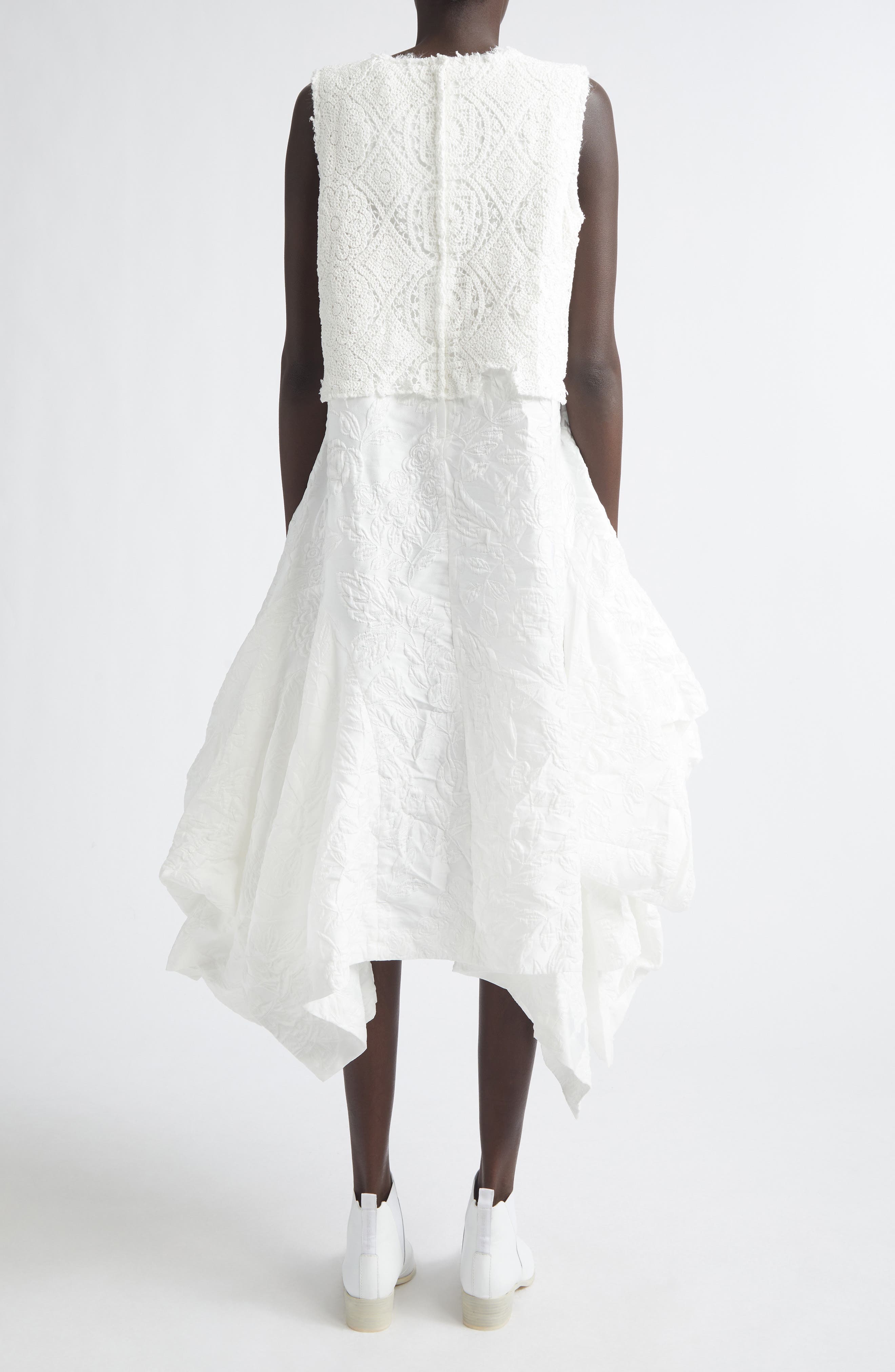 Lace Overlay Floral Jacquard Dress - image 2