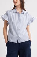 Caslon® Stripe Ruffle Sleeve Shirt