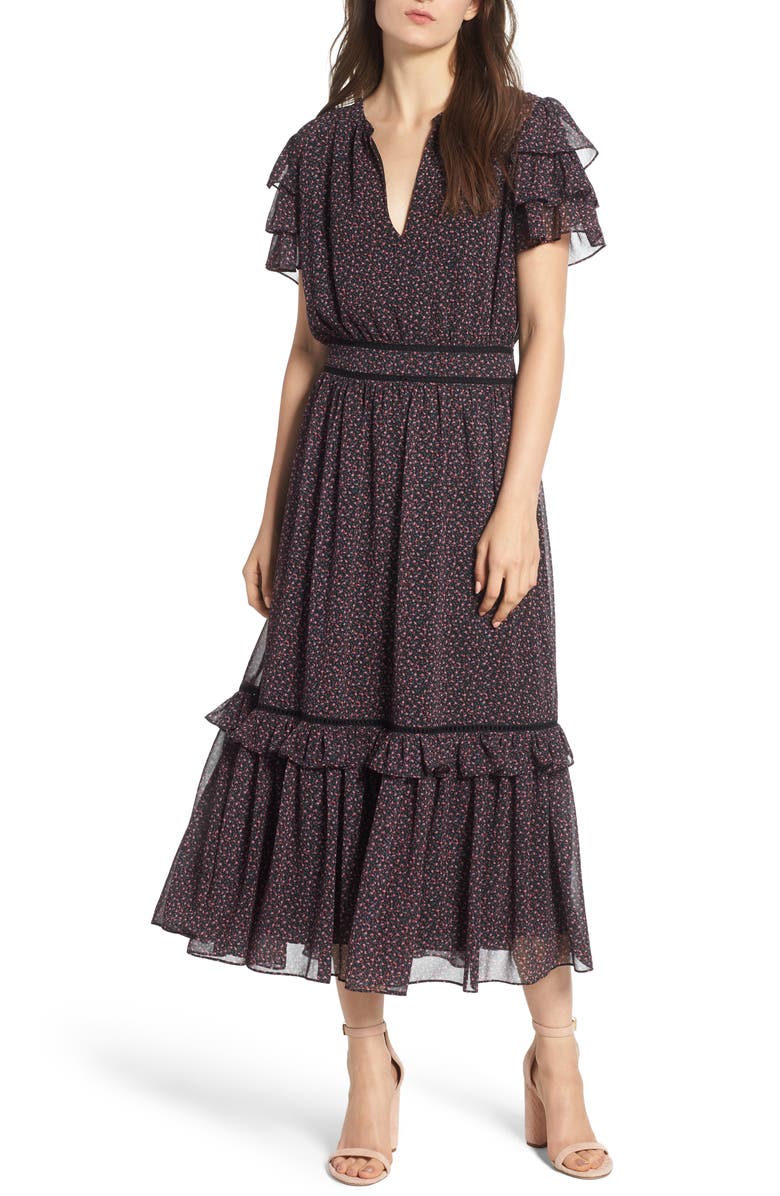 Rebecca Minkoff Patricia Ruffle Midi Dress, Main, color,