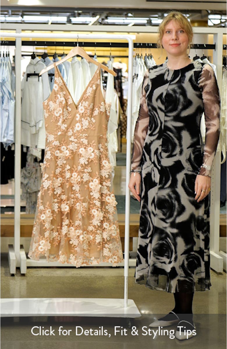 Elisa Floral Appliqué Embroidered Fit & Flare Dress, sales video thumbnail