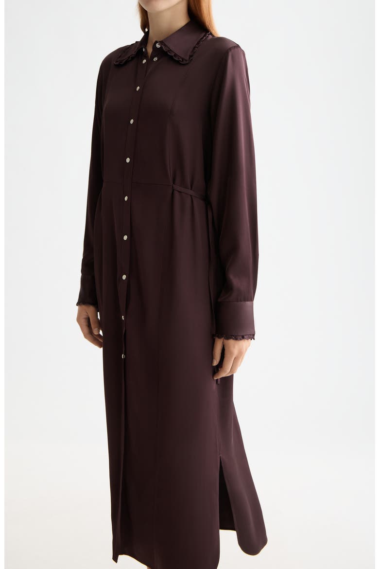 Long Sleeve Tie Waist Midi Shirtdress, Alternate, color, CHOCOLATE PLUM
