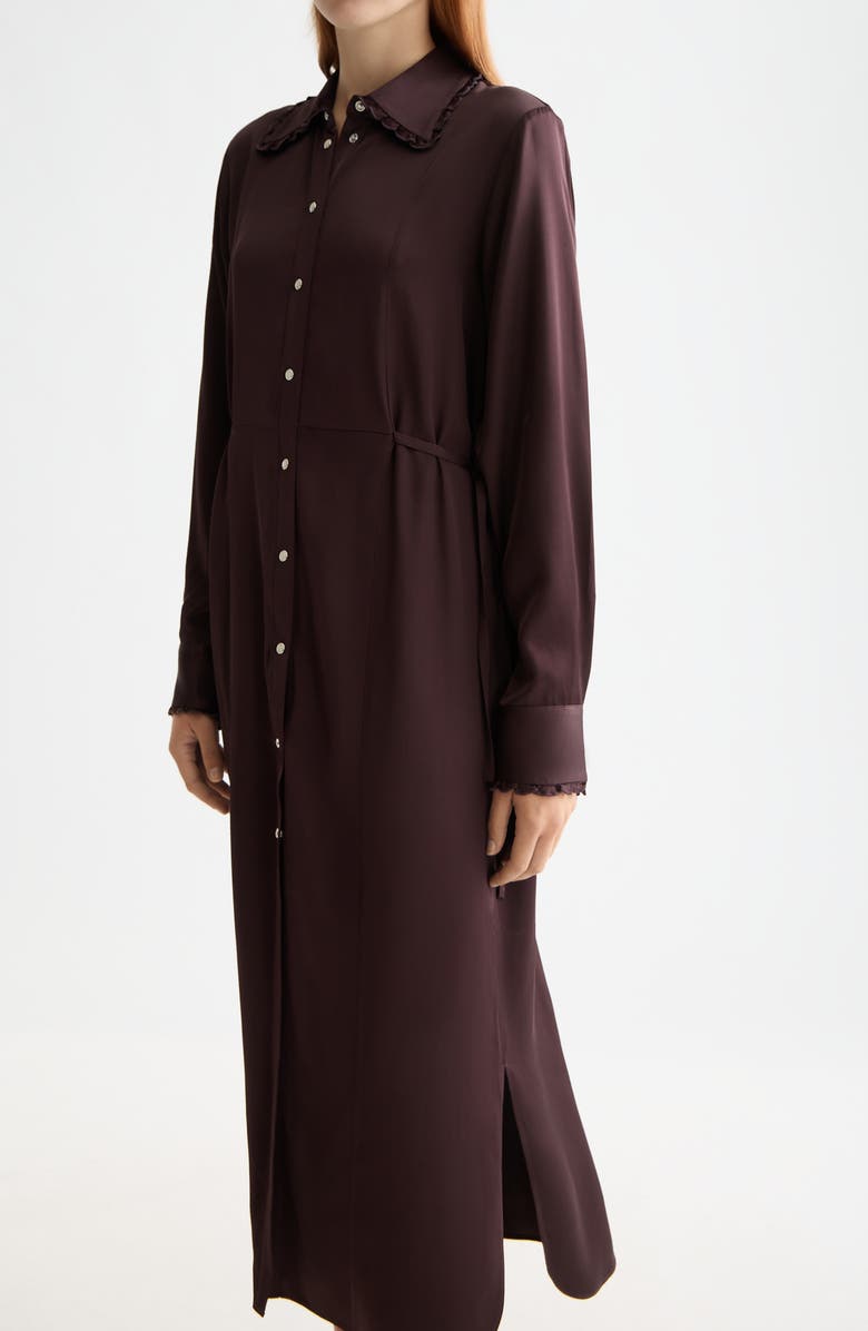 Scotch & Soda Long Sleeve Tie Waist Midi Shirtdress, Alternate, color, Chocolate Plum