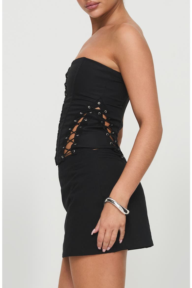 Eden Lace-Up Strapless Corset, Alternate, color, BLACK