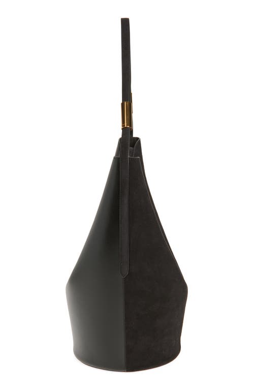 Alaïa Shape Medium Bucket Bag In Suede And Leather In Noir