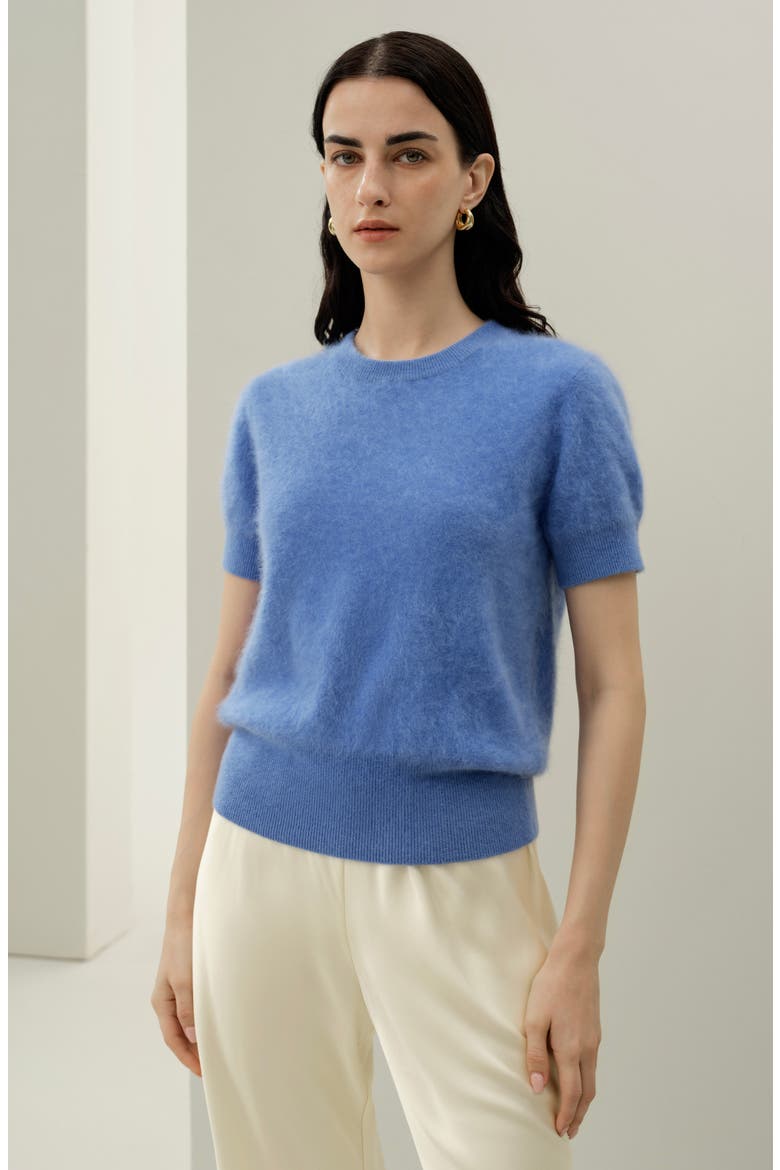 Women's Brushed Cashmere Short-Sleeve Sweater, Alternate, color, Ocean Blue