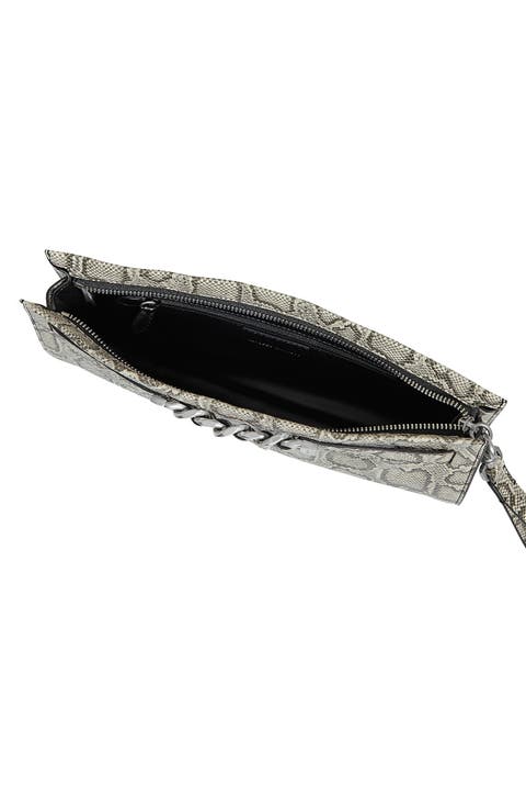 Curb Link Snakeskin Print Faux Leather Clutch