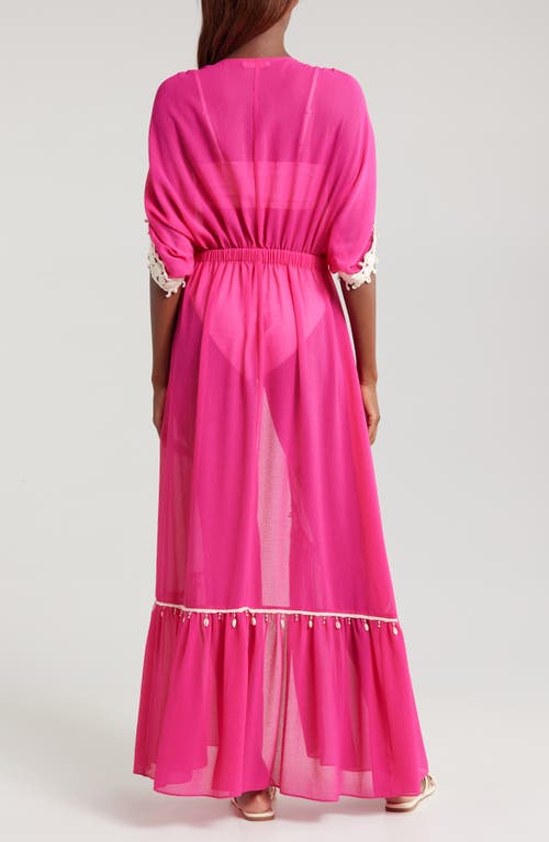 Shop Ramy Brook Nikolai Shell Trim Maxi Cover-up Dress In Perfect Pink