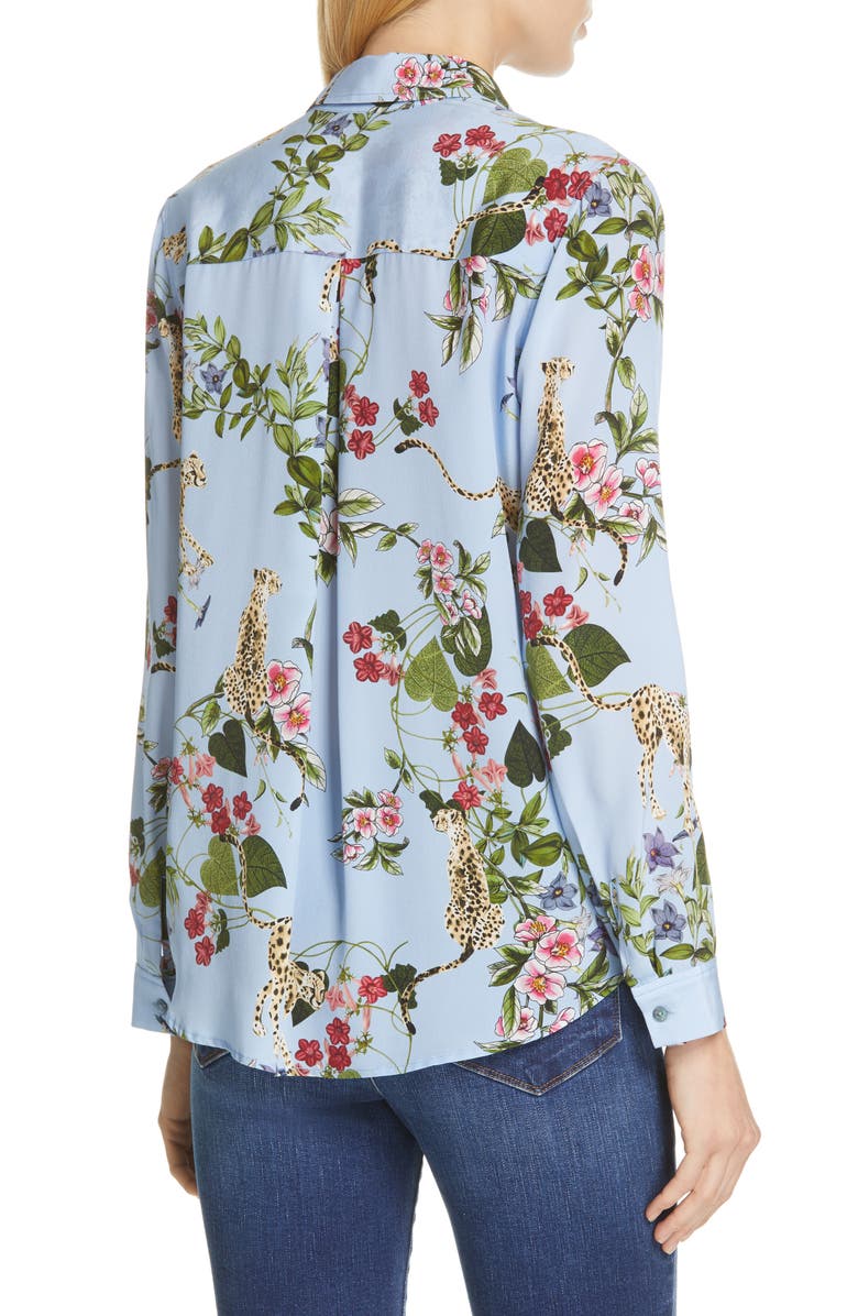 L'AGENCE Nina Cheetah & Floral Print Silk Blouse, Alternate, color, 