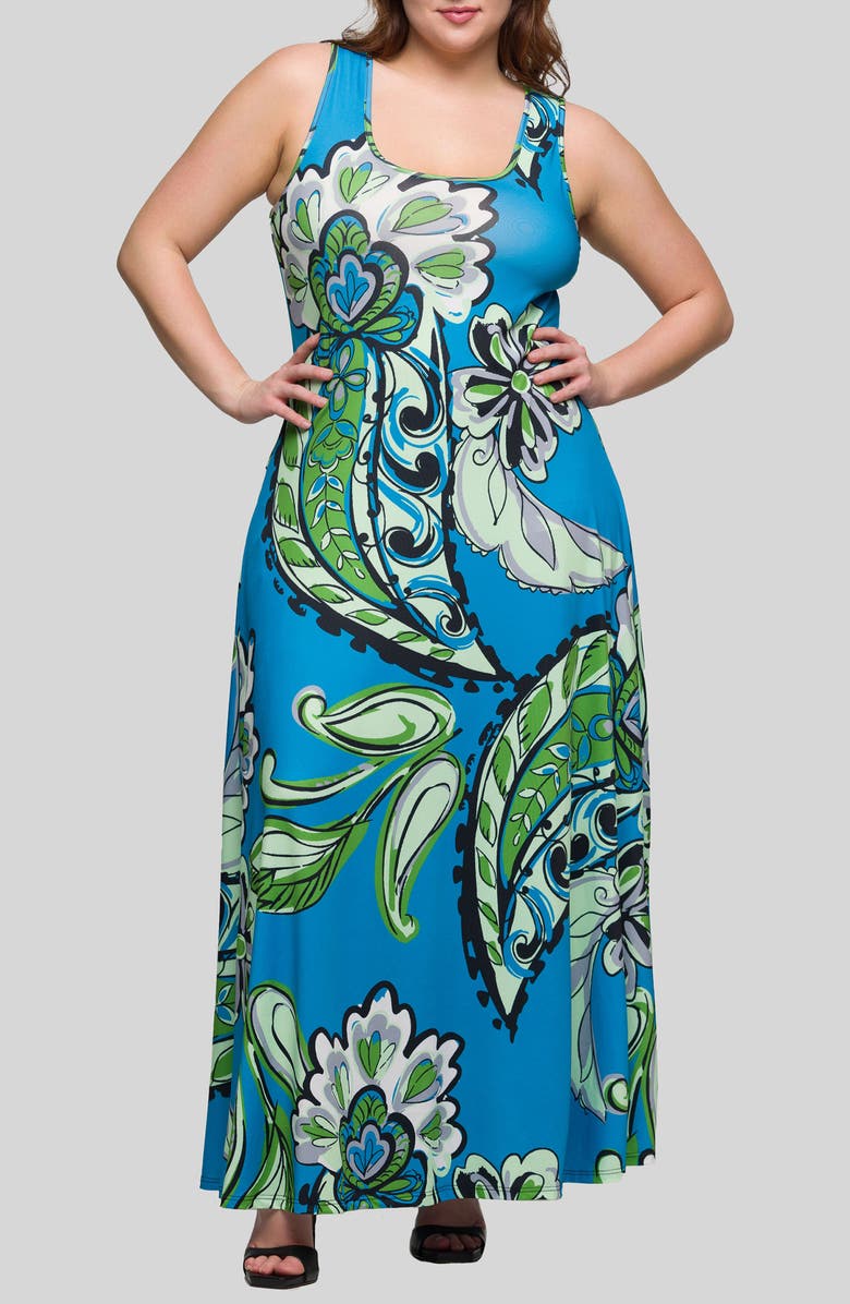 24seven Comfort Apparel Floral Sleeveless Knit Maxi Dress, Main, color, 