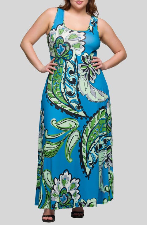 Floral Sleeveless Knit Maxi Dress (Plus)