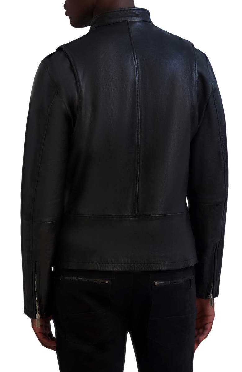 KARL LAGERFELD PARIS Leather Racer Jacket, Alternate, color, Black