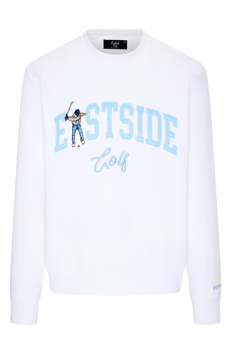 Eastside Golf Luxe Fleece Logo Appliqué Crewneck Sweatshirt, Main, color, Bright White