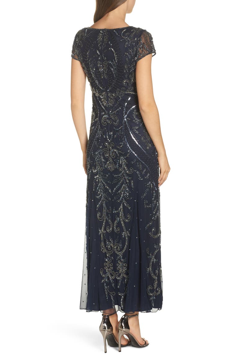 Embellished Mesh Gown, Alternate, color, NAVY