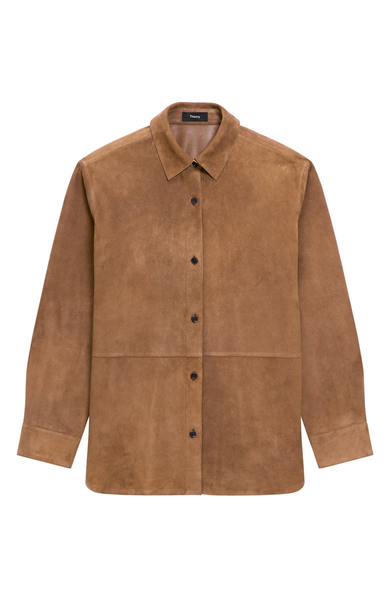 Theory Classic Boxy Fit Suede Shirt Jacket, Alternate, color, Deep Tobacco