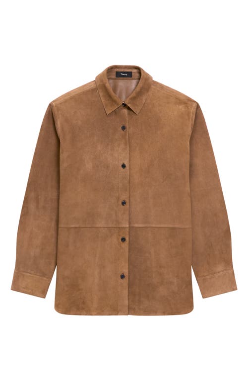 Theory Classic Boxy Fit Suede Shirt Jacket In Brown