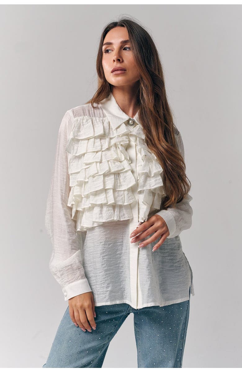 Le Fafo Silk Ruffles Blouse, Main, color, White