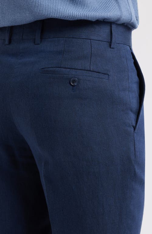 Nordstrom Trim Fit Flat Front Linen Dress Pants In Navy Blazer