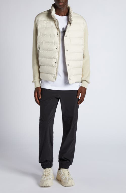 Moncler Quilted Down & Cotton Knit Cardigan In Light Beige