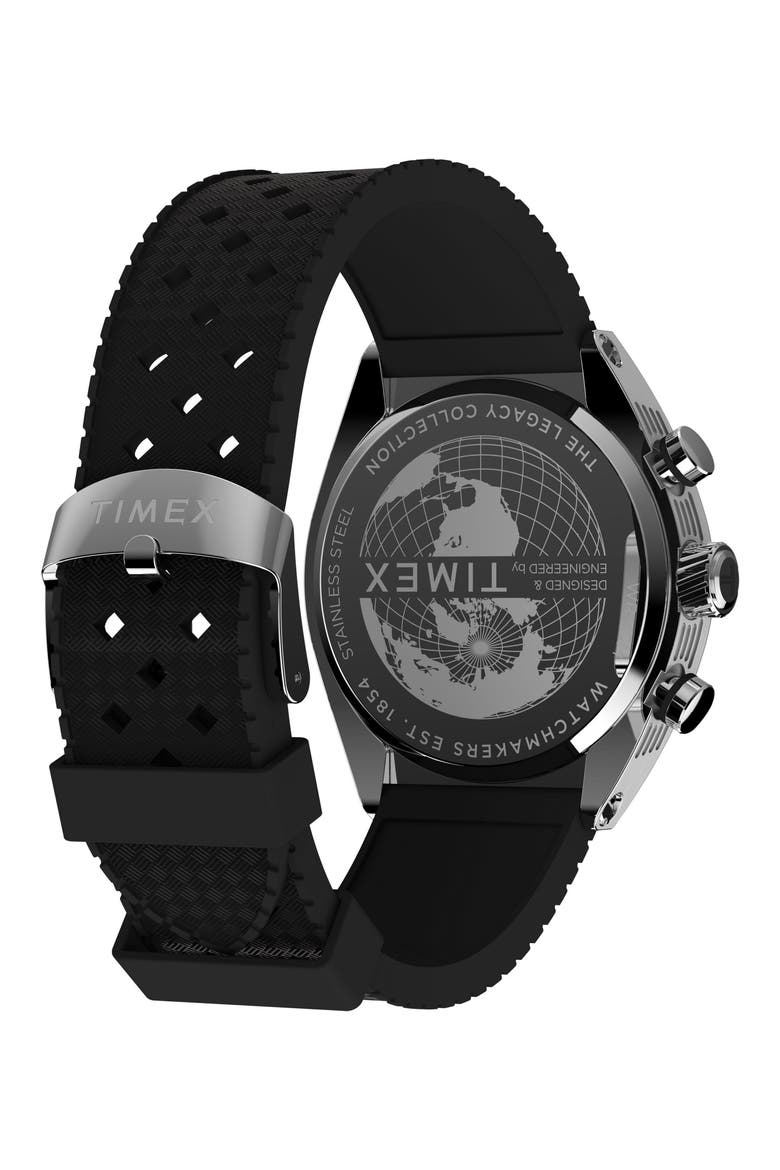 Legacy Tonneau Chronograph Synthetic Rubber Strap Watch, 42mm, Alternate, color, BLACK