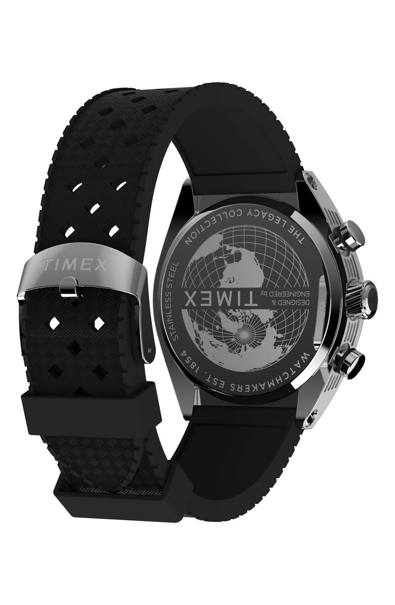 Timex<sup>®</sup> Legacy Tonneau Chronograph Synthetic Rubber Strap Watch, 42mm, Alternate, color, Black