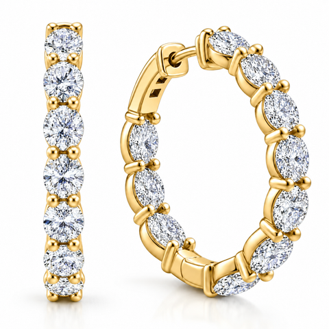 3Ct TW Oval Diamond Inside Outside Hoops 14k Gold Lab Grown 1"