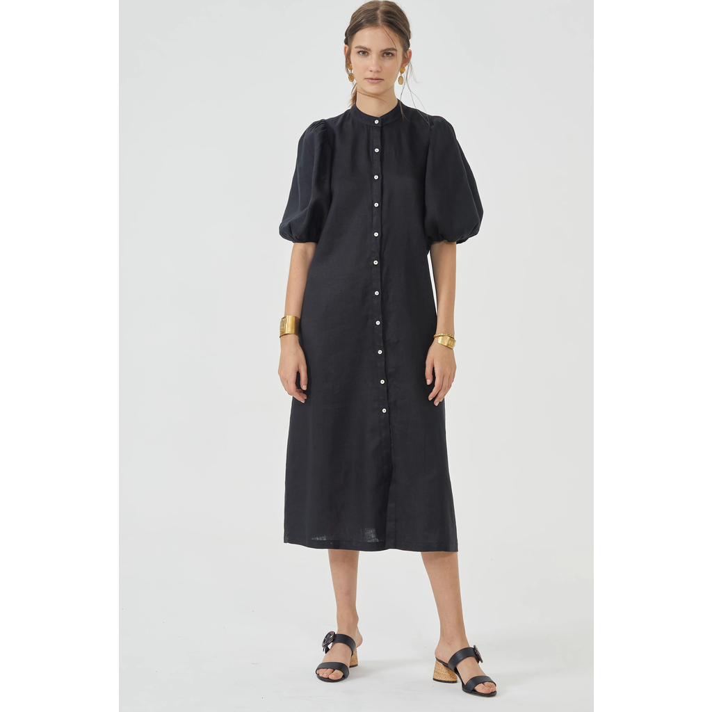 Lanhtropy Bubble Linen Dress In Black
