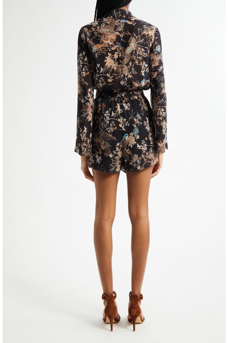 Arabell Print Tie Waist Romper, Alternate, color, BLK MLTI T