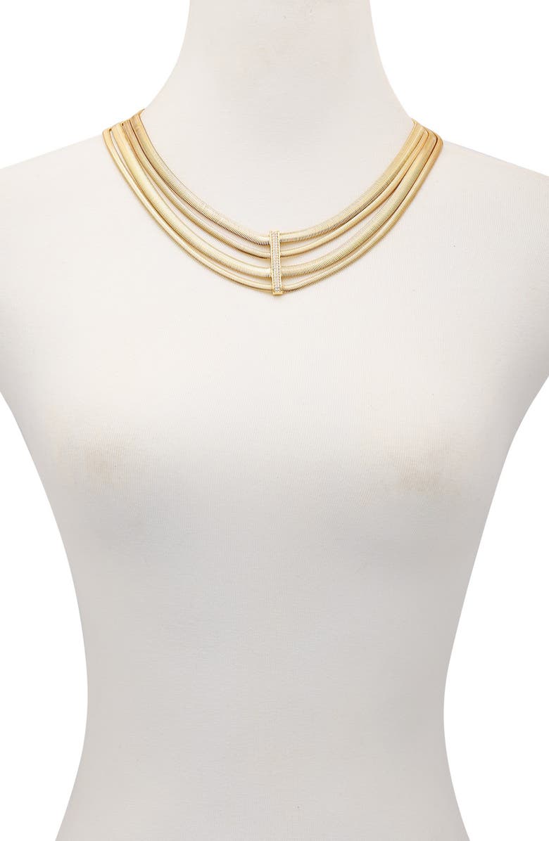 Vince Camuto Pavé Crystal Layered Herringbone Chain Necklace, Alternate, color, Gold Tone