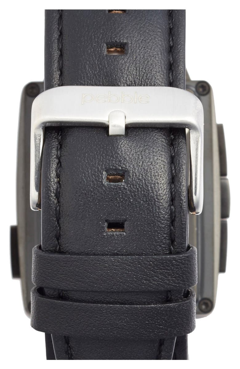 Pebble Rectangular Leather Strap Smart Watch, 43mm, Alternate, color, 