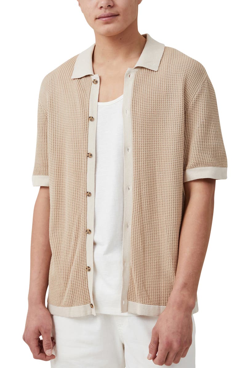 Cotton On Pablo Open Stitch Short Sleeve Button-Up Shirt, Alternate, color,