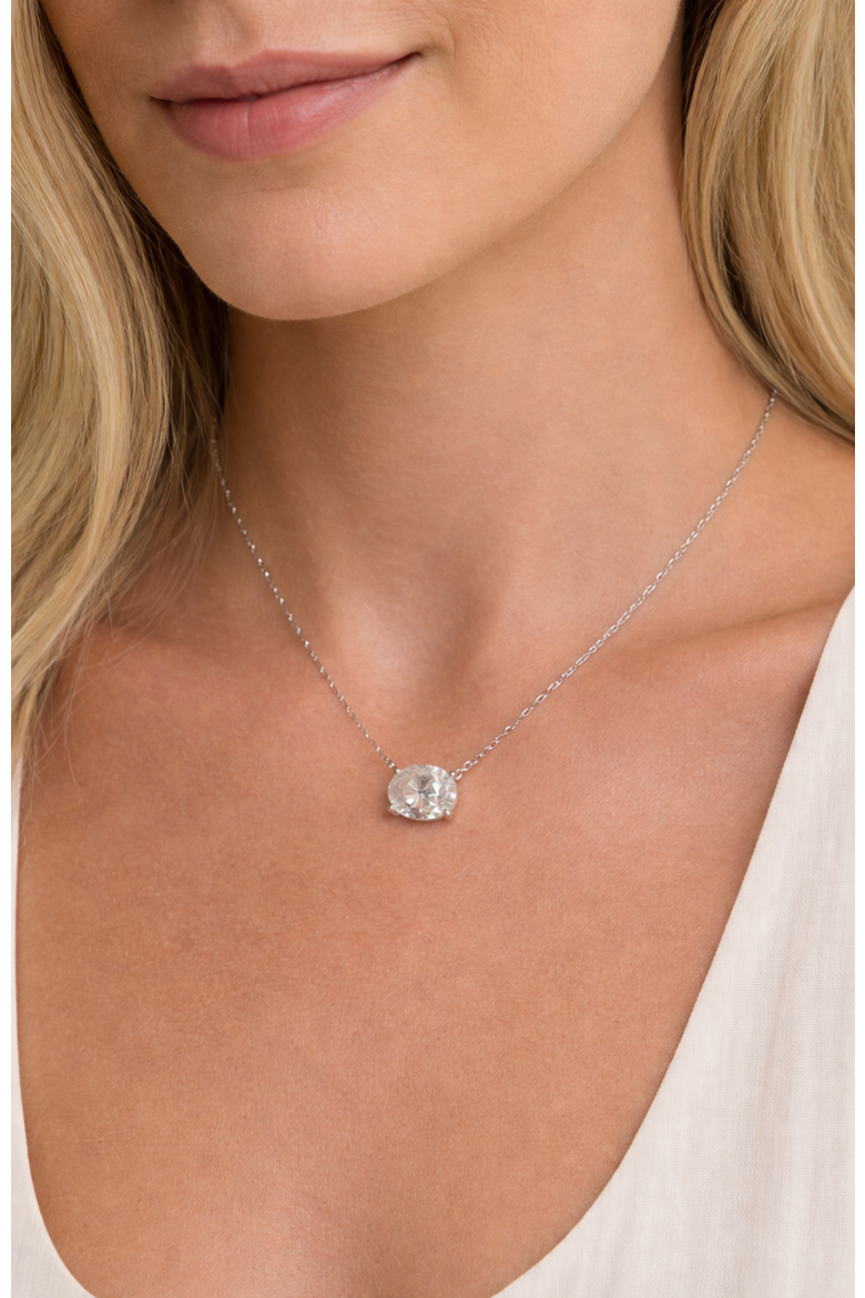 Elena Moissanite Solitaire Vermeil Necklace, Alternate, color, Silver