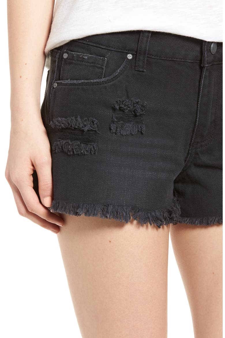 Fray Hem Denim Shorts, Alternate, color, BLACK