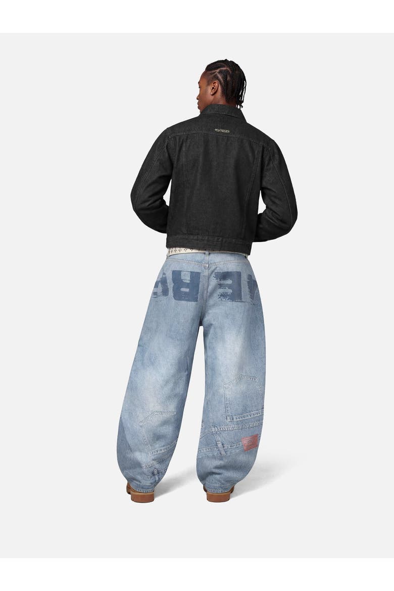 Inverted Graphic Baggy Barrel Jeans, Alternate, color, Blue