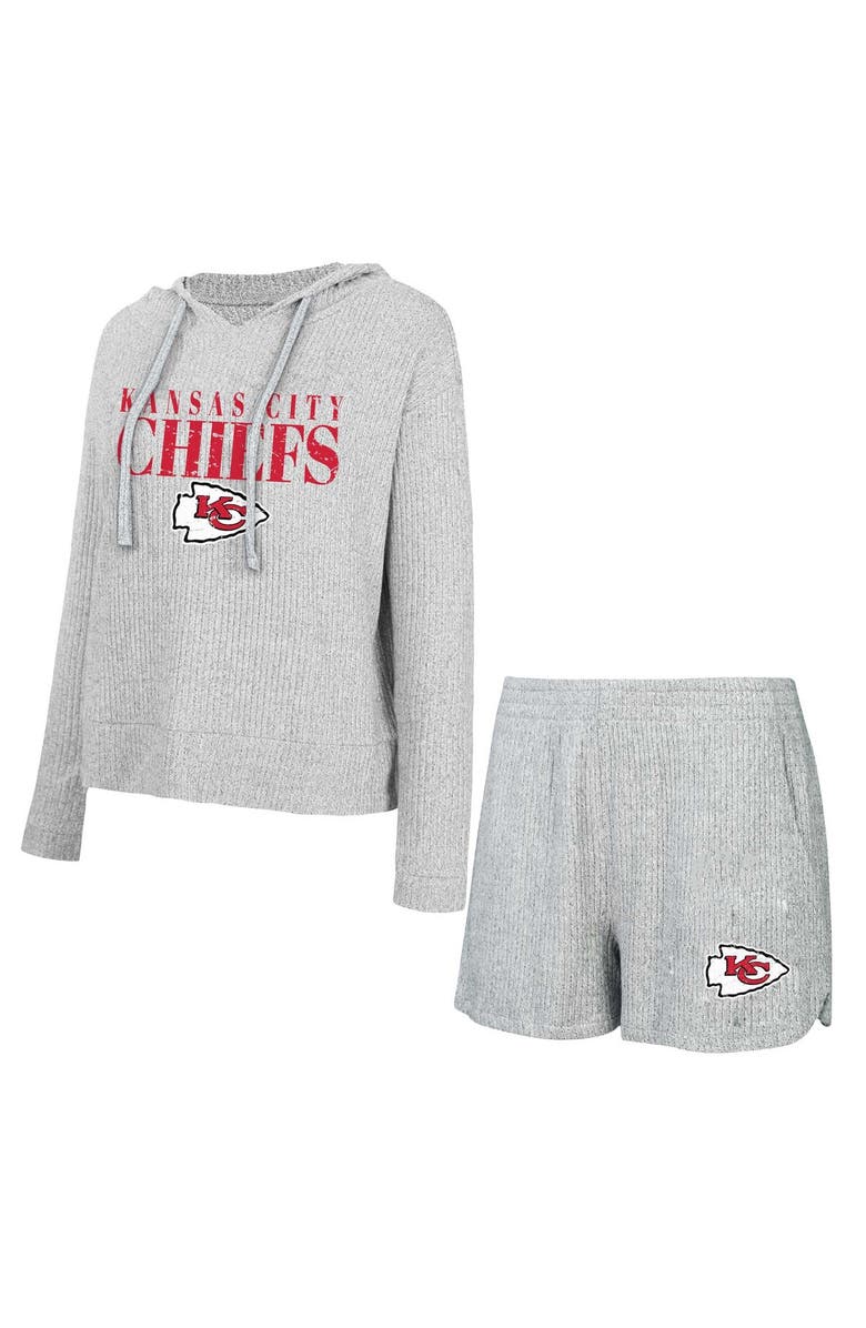 CONCEPTS SPORT Women's Concepts Sport Gray Kansas City Chiefs Juniper Long Sleeve Hoodie T-Shirt & Shorts Set, Main, color,