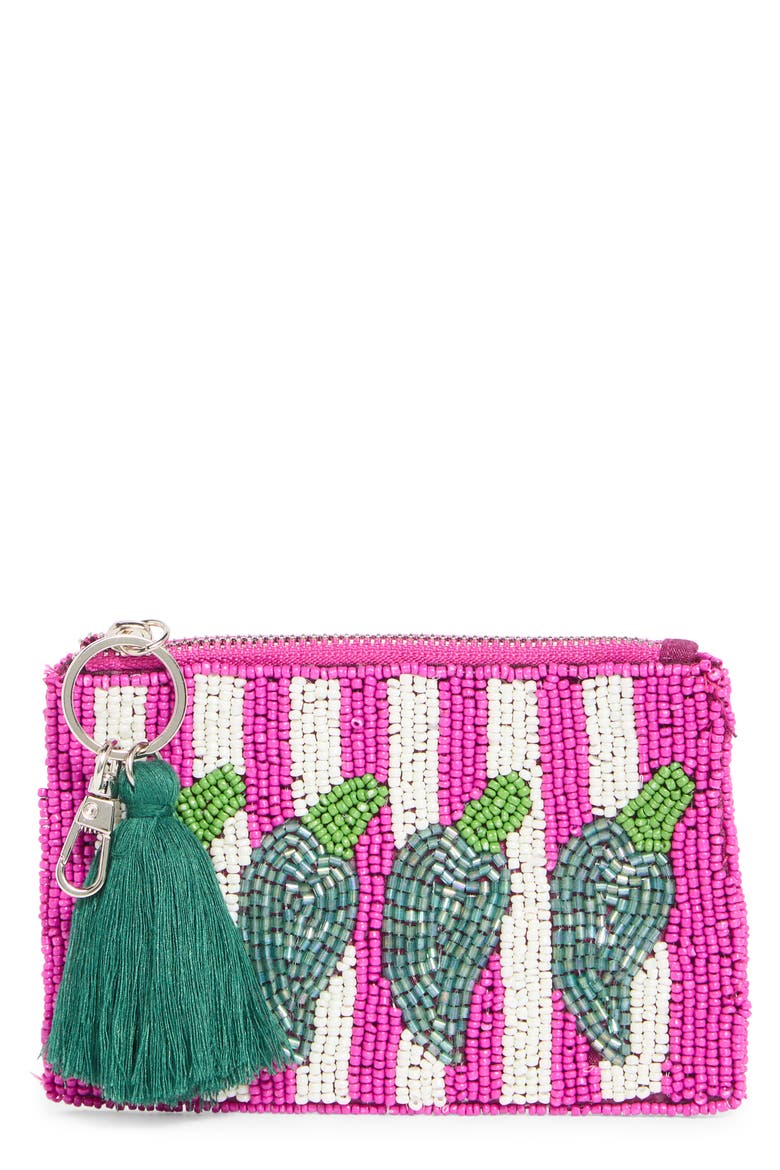 Pepper Beaded Coin Pouch, Main, color, FUCHSIA MULTI
