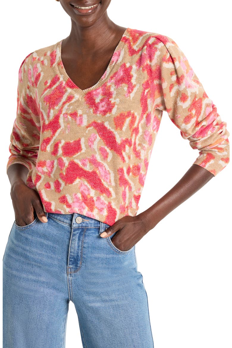 Ikat Cotton Blend Sweater, Main, color, PINK MULTI
