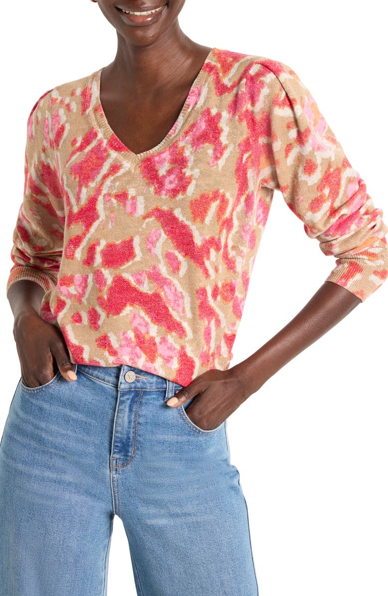 NIC+ZOE Ikat Cotton Blend Sweater, Main, color, Pink Multi