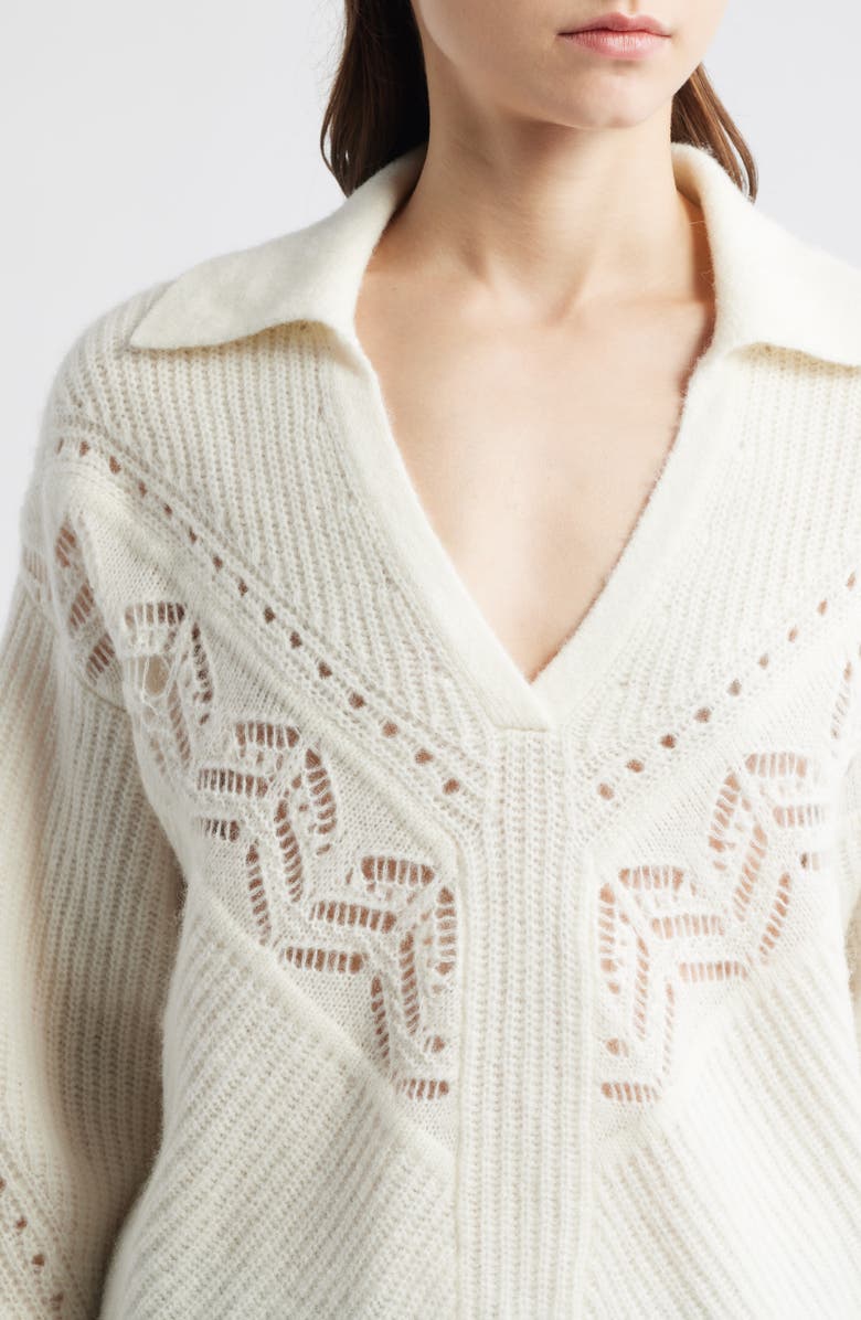 BOSS Orange Fortelli Pointelle Collar Sweater, Alternate, color, Open White