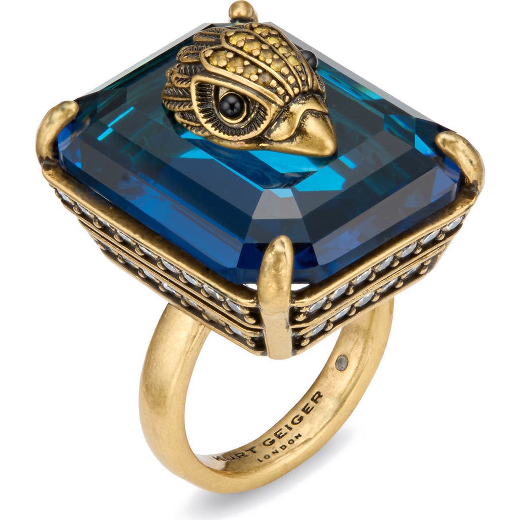 Kurt Geiger London Emerald Cut Crystal Cocktail Ring In Gold