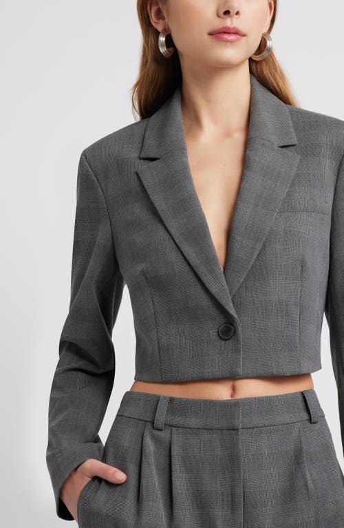 Open Edit Structured Crop Blazer In Grey Glen Plaid