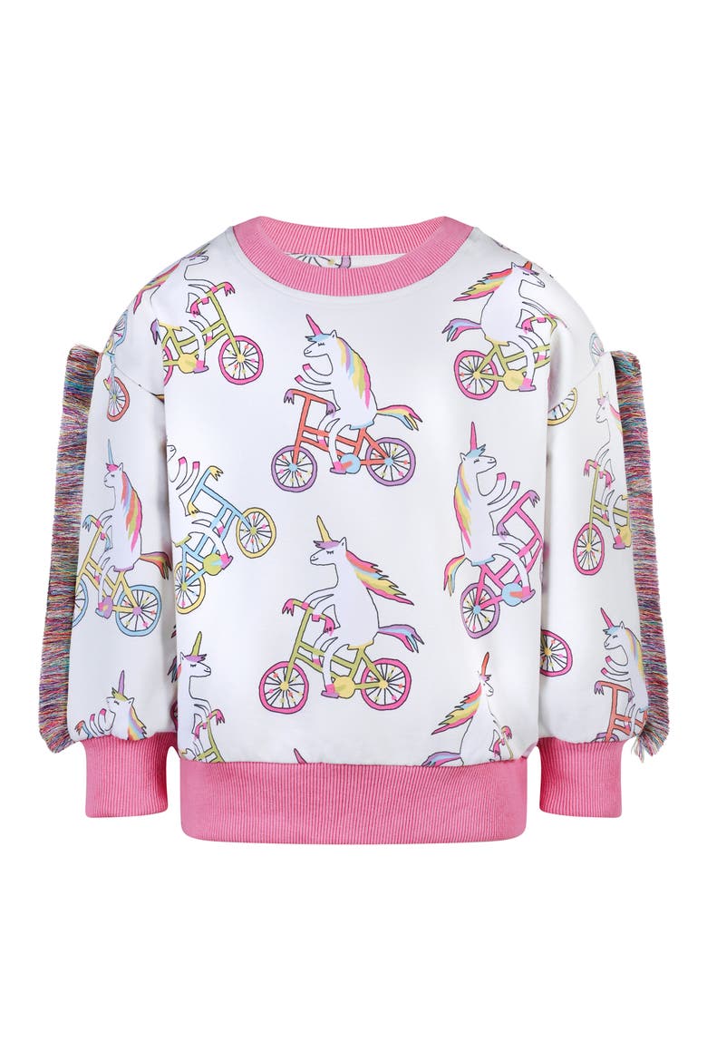 Kids' Funky Fringe Unicorn Print Cotton Sweatshirt, Main, color, CREAM