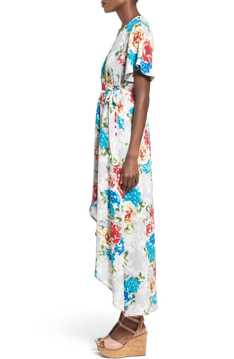 June & Hudson Floral Print High/Low Wrap Dress, Alternate, color, 