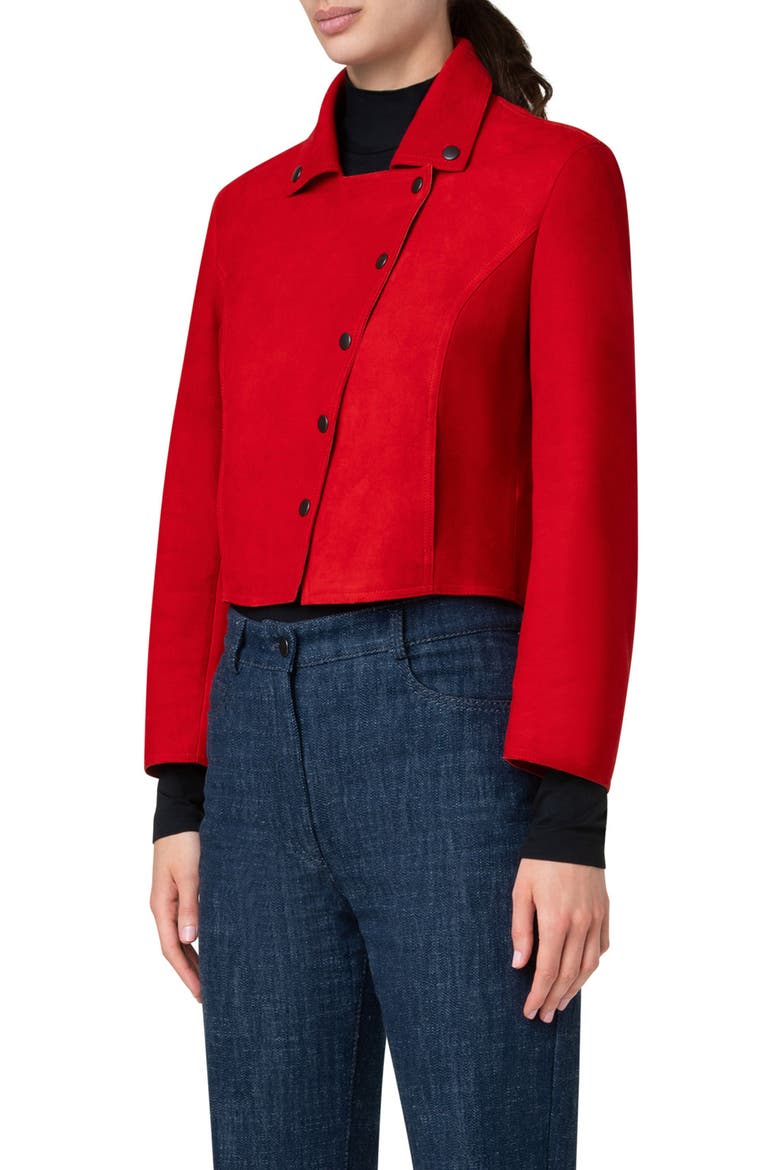 Suede Snap Biker Jacket, Alternate, color, LIPSTICK