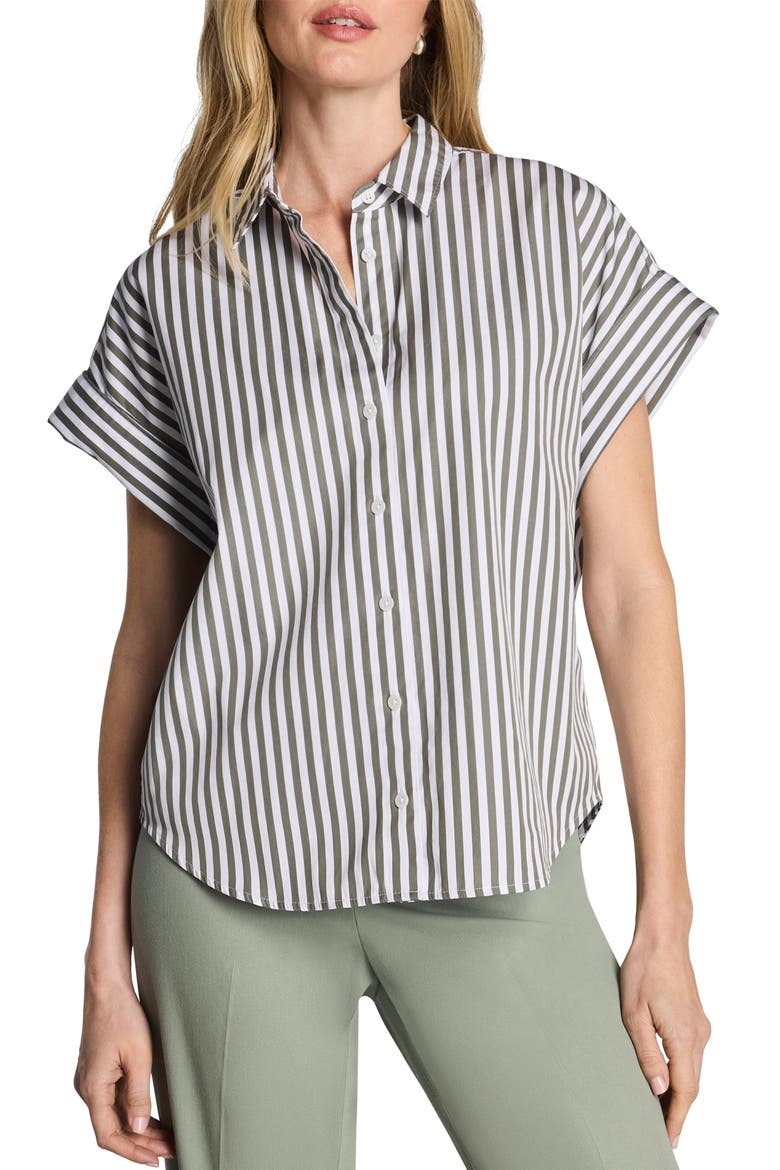 Striped Oversized Supima® Cotton Shirt, Main, color, FROSTED MOSS/ CLASSIC WHITE