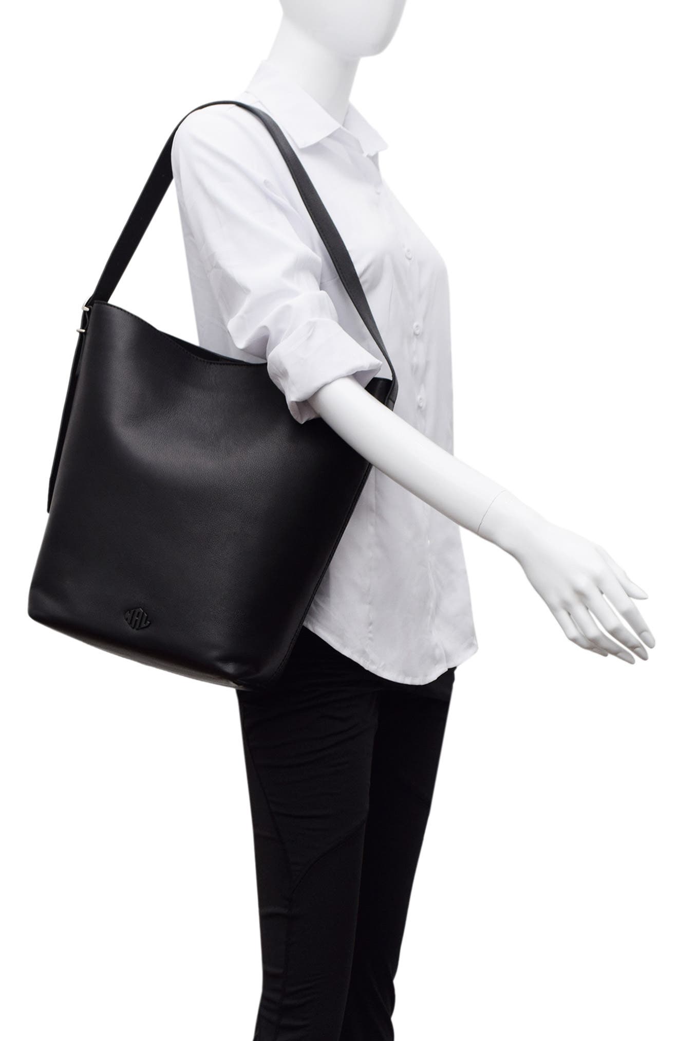 New Amsterdam Leatherworks Jayden Large Bucket Bag, Alternate, color, Black