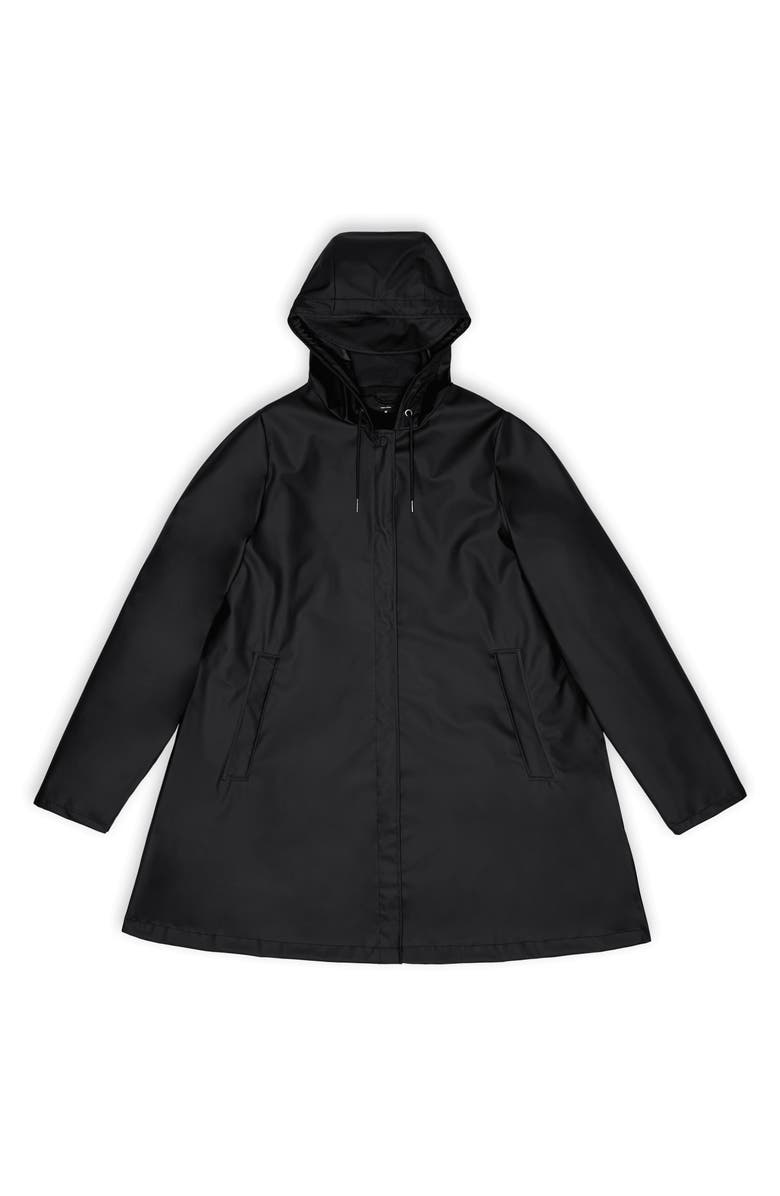 Rains Waterproof A-Line Rain Jacket, Alternate, color, Black