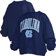 PRESSBOX Women's Pressbox Navy North Carolina Tar Heels Janise Arch Over Logo Waist Length Oversized Pullover Sweatshirt