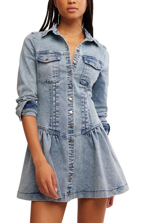 Free People Roadhouse Long Sleeve Denim Shirtdress In On The Road Rinse
