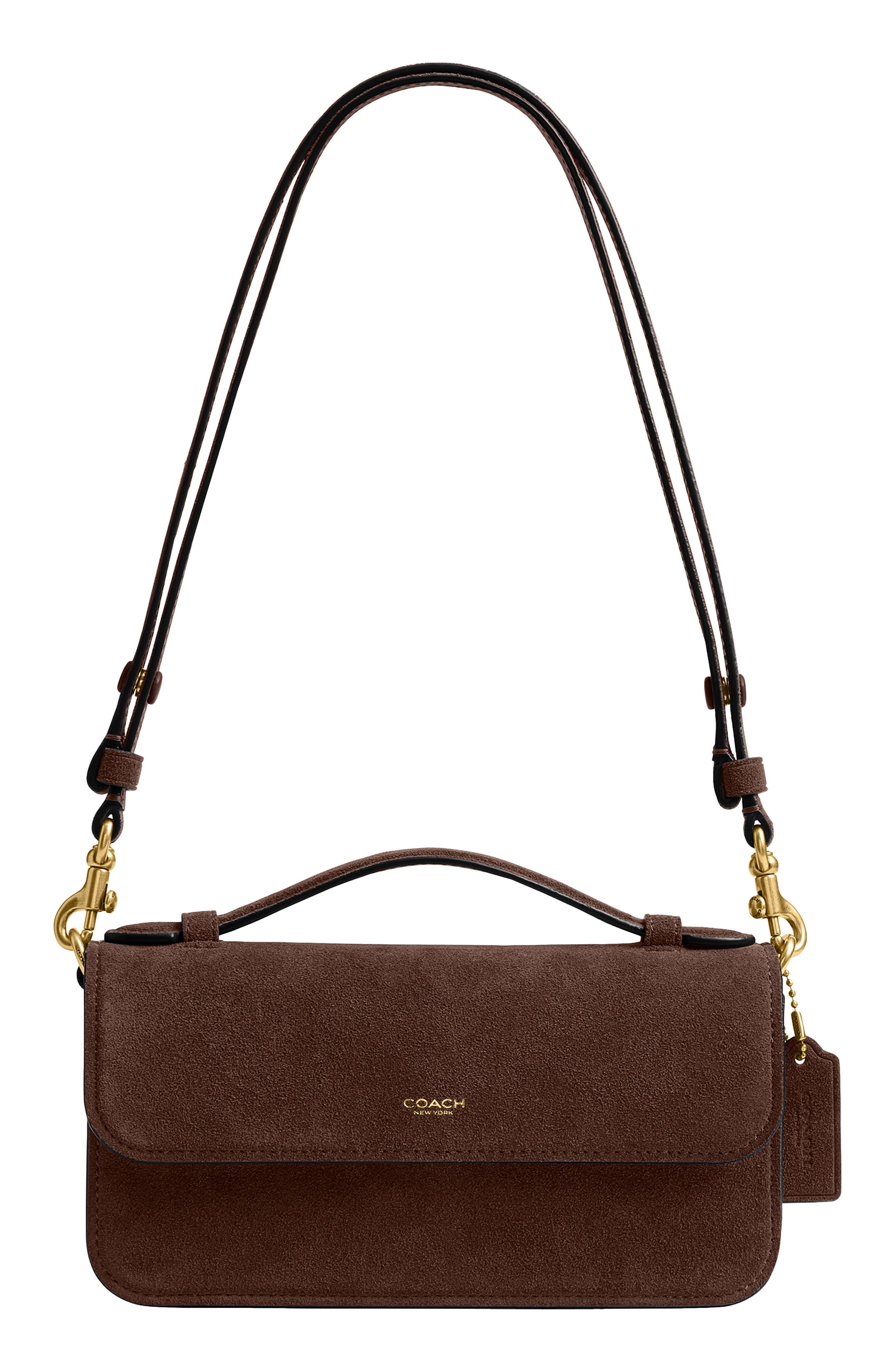 Elora Suede Top Handle Bag, Main, color, B4/ DARK CHOCOLATE